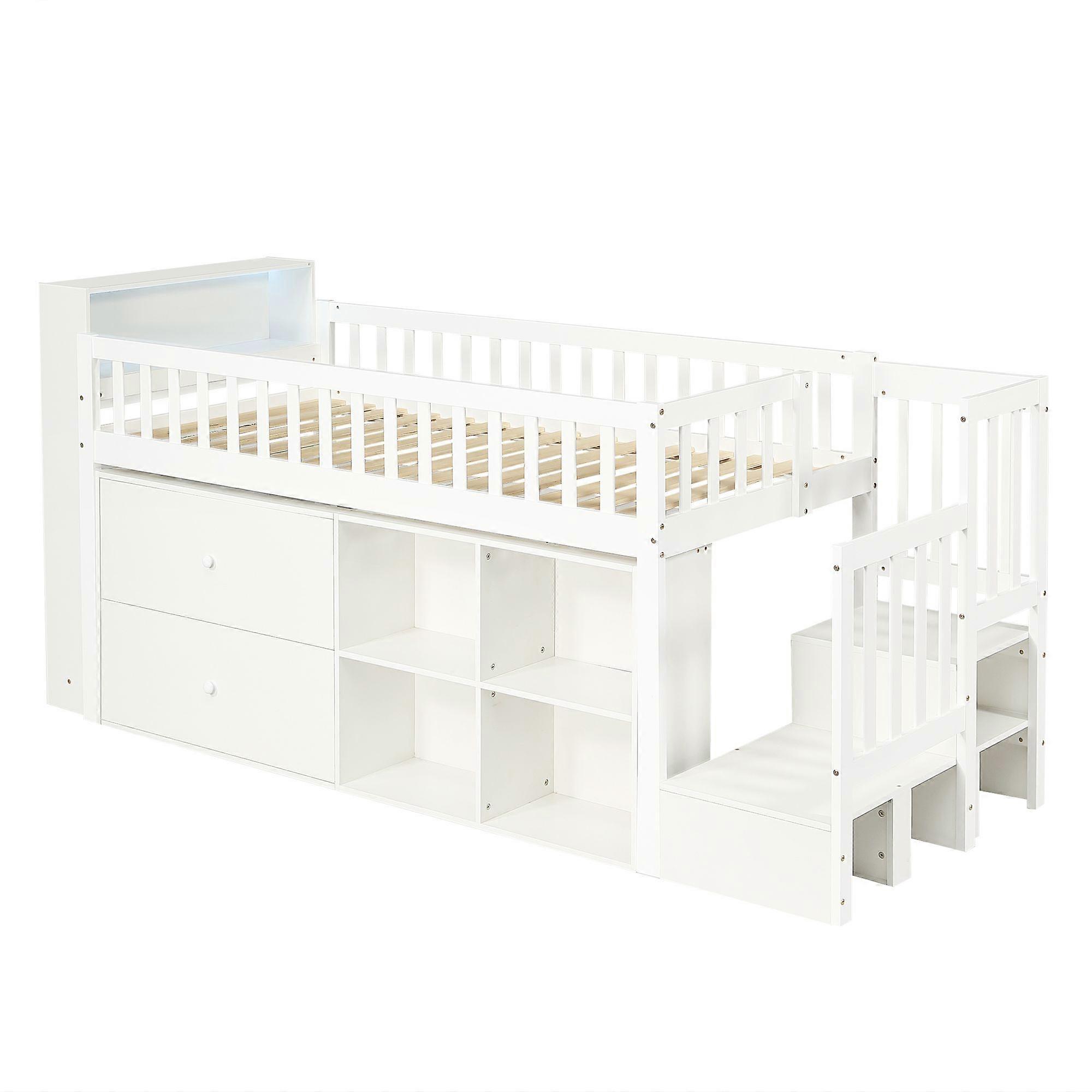 Single Wooden Storage Bed with LED Lights and Drawers