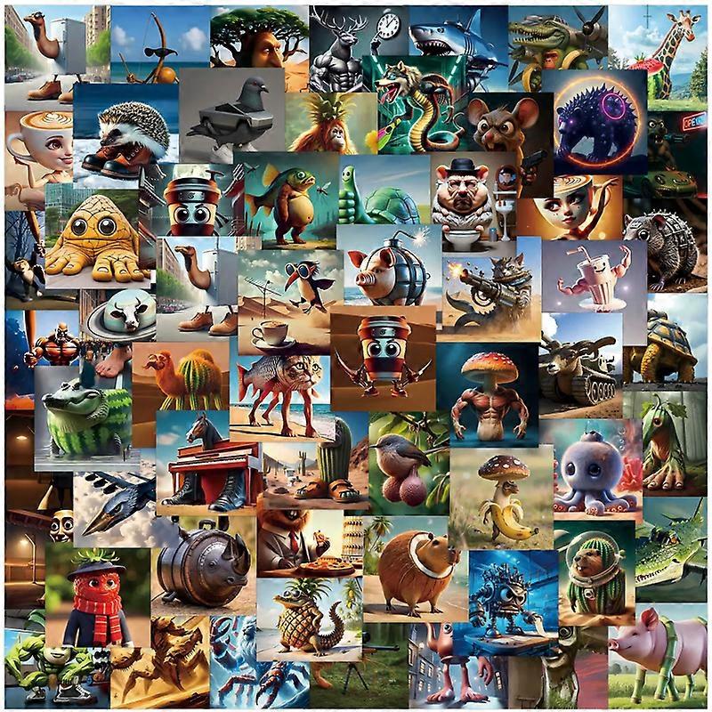 80 pi��ces autocollants cerveau italien Tung Tung Tung Sahur Tralalero Tralala AI abstrait Animal imperm��able bricolage d��coration autocollan