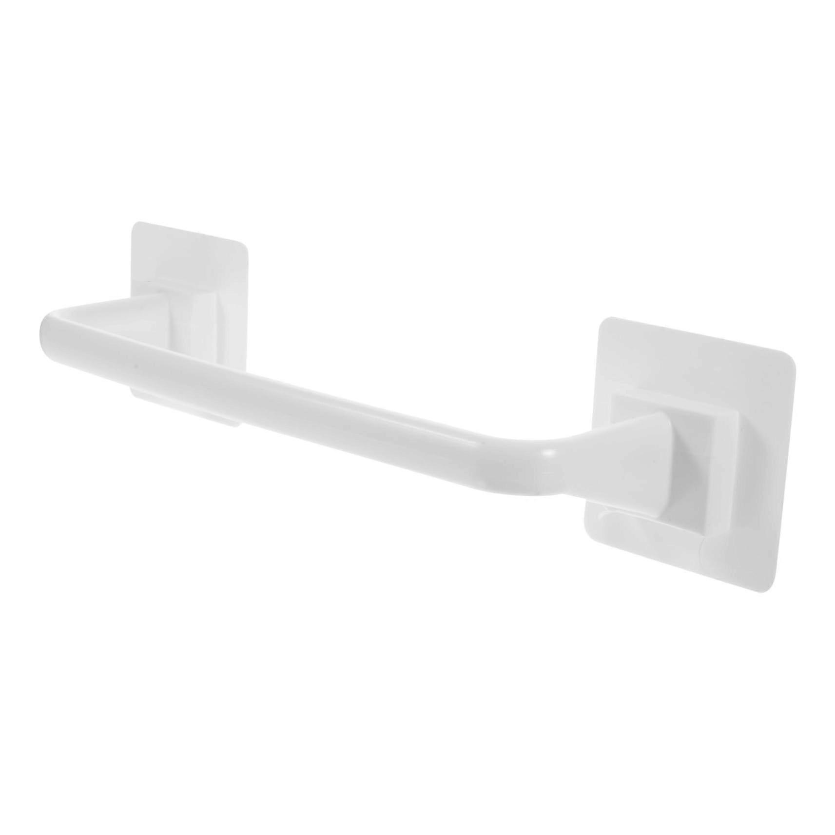 Wall Mounted Bathroom Towel Rack with Shelf, White PP, Self Adhesive, Space Saving and Stylish