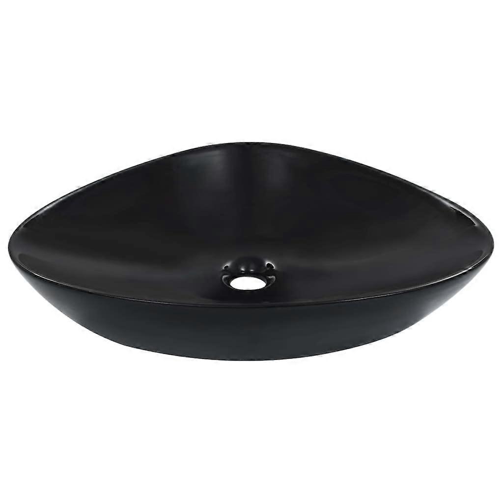 Black Ceramic Wash Basin Bathroom Sink with Contemporary Triangular Countertop Design 23x15