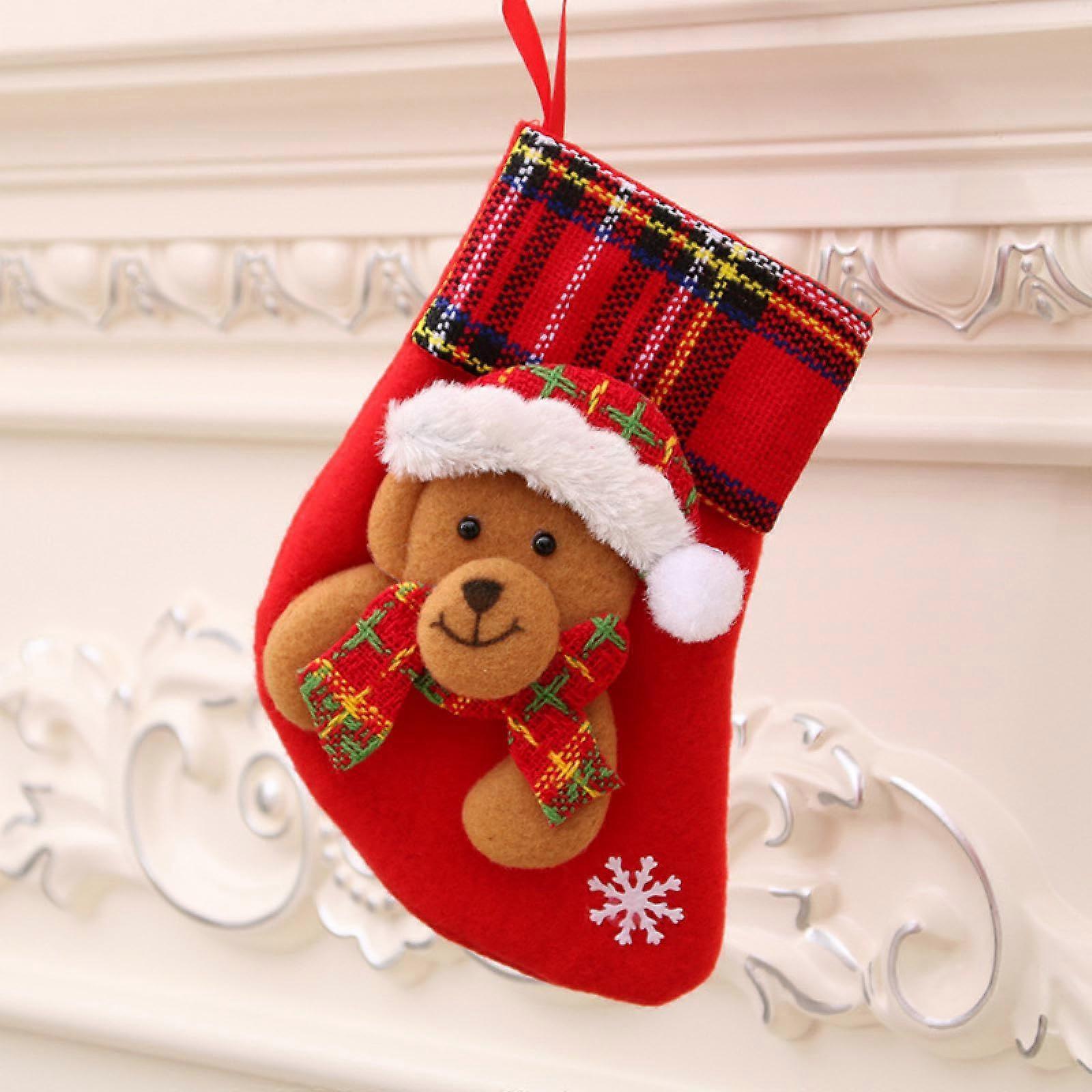 Christmas Stockings Bags with Festive Design, Mini Tree Hanging Ornaments, Assorted Styles