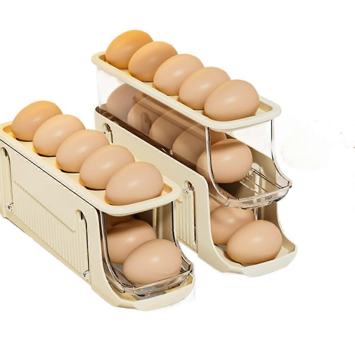 3Tier Rolling Egg Holder for Refrigerator with Auto Track, SpaceSaving Single Row Cream Organizer