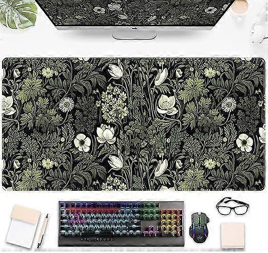 Floral pattern mouse pad - Black - 80 x 30 cm - Large computer mouse pad - Large mouse pad (green)