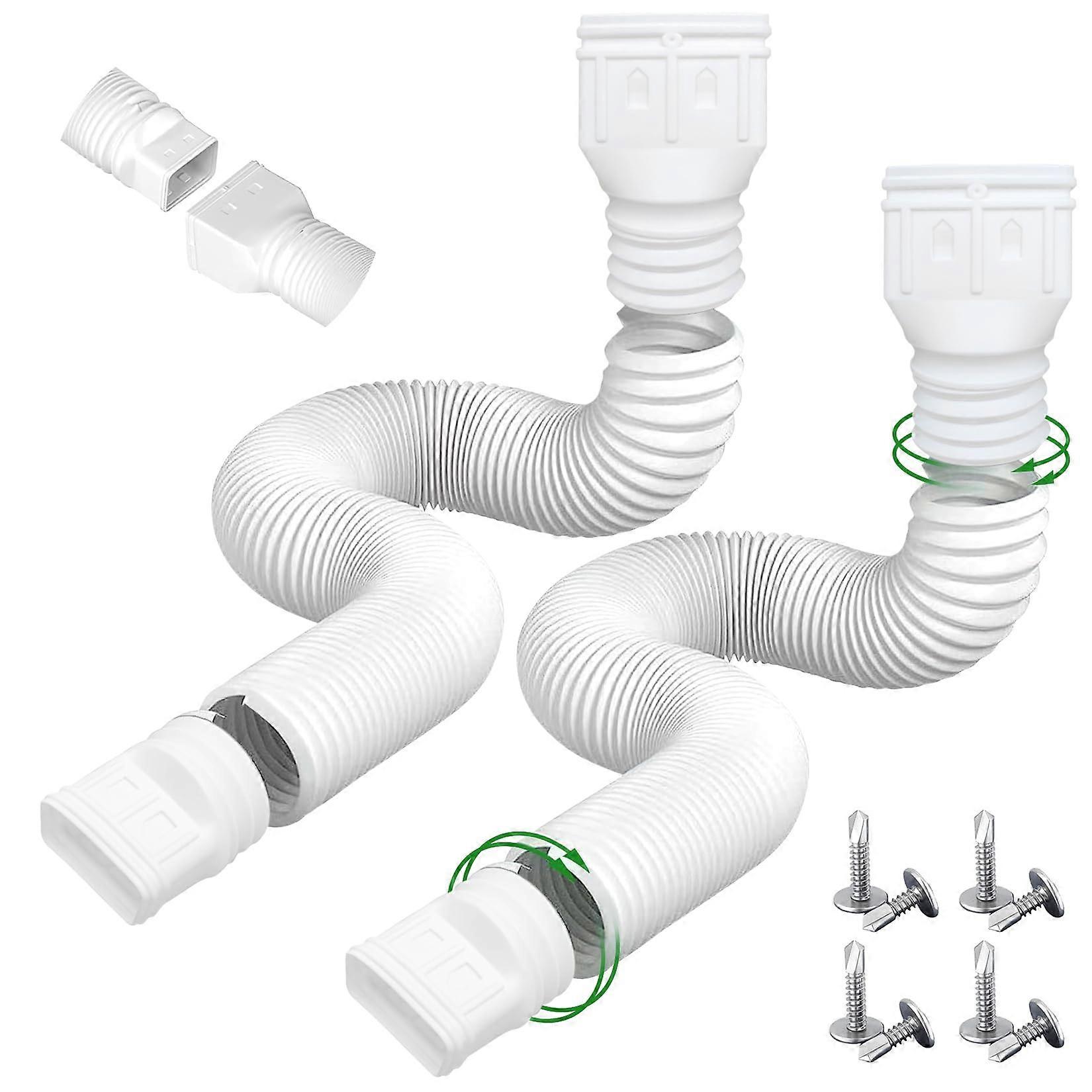 Rain Gutter Downspout Extension 2 Pack Adjustable 10ft Flexible HeavyDuty PE for Foundation Protection White