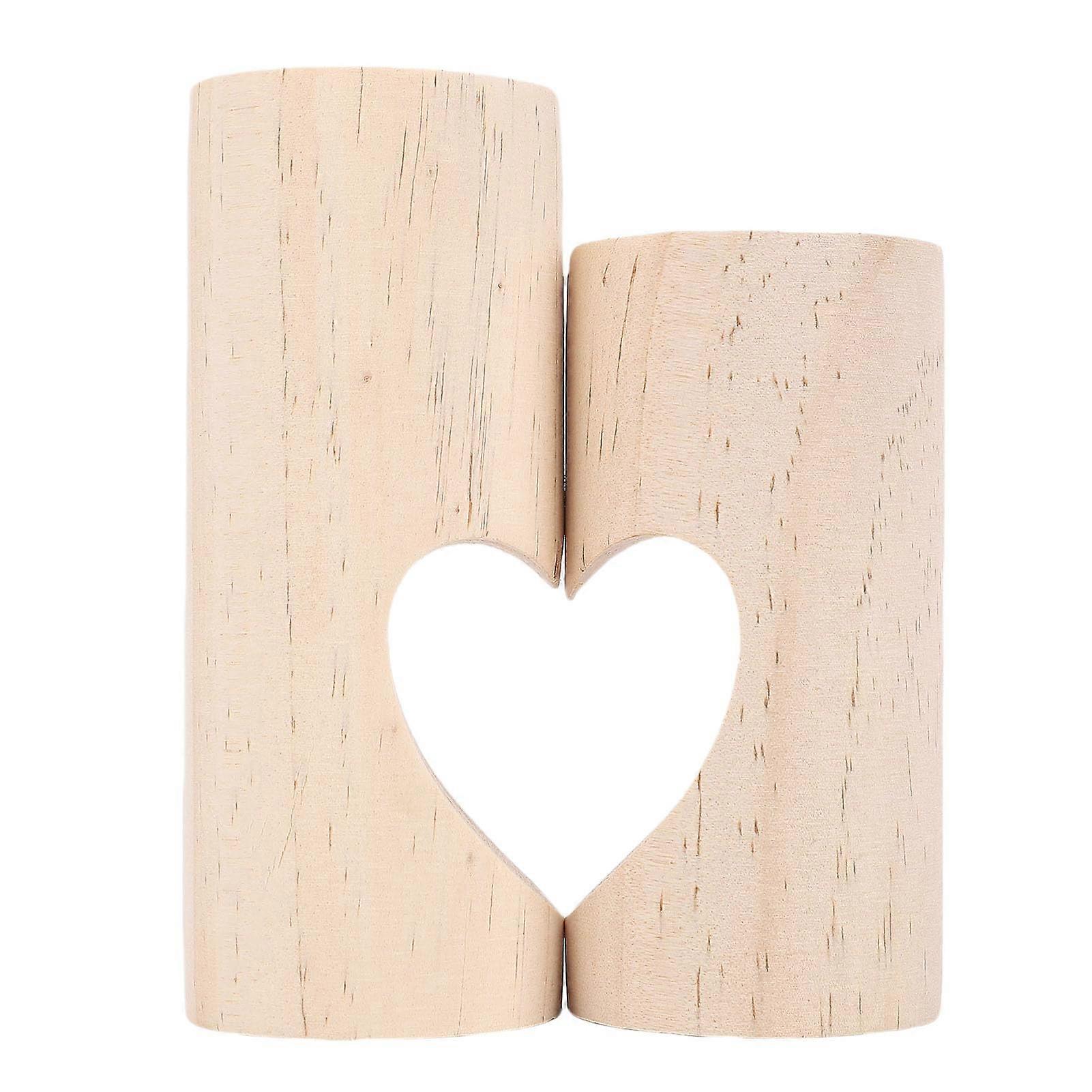 2Pcs Heart Shaped Wooden Tea Light Candle Holder Set, Rustic Solid Wood Romantic Table Centerpiece