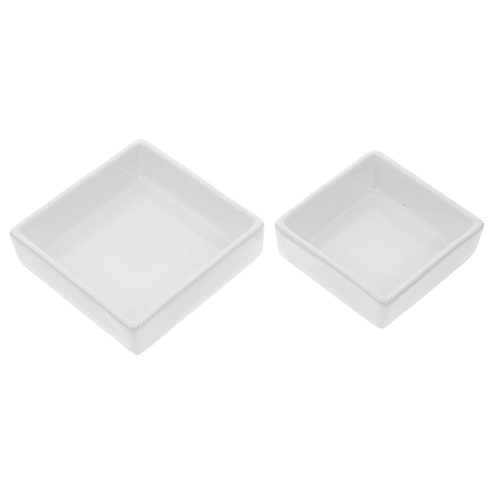 White Ceramic Dessert Bowls Square Bowl for Storage 2Pcs Serving Set