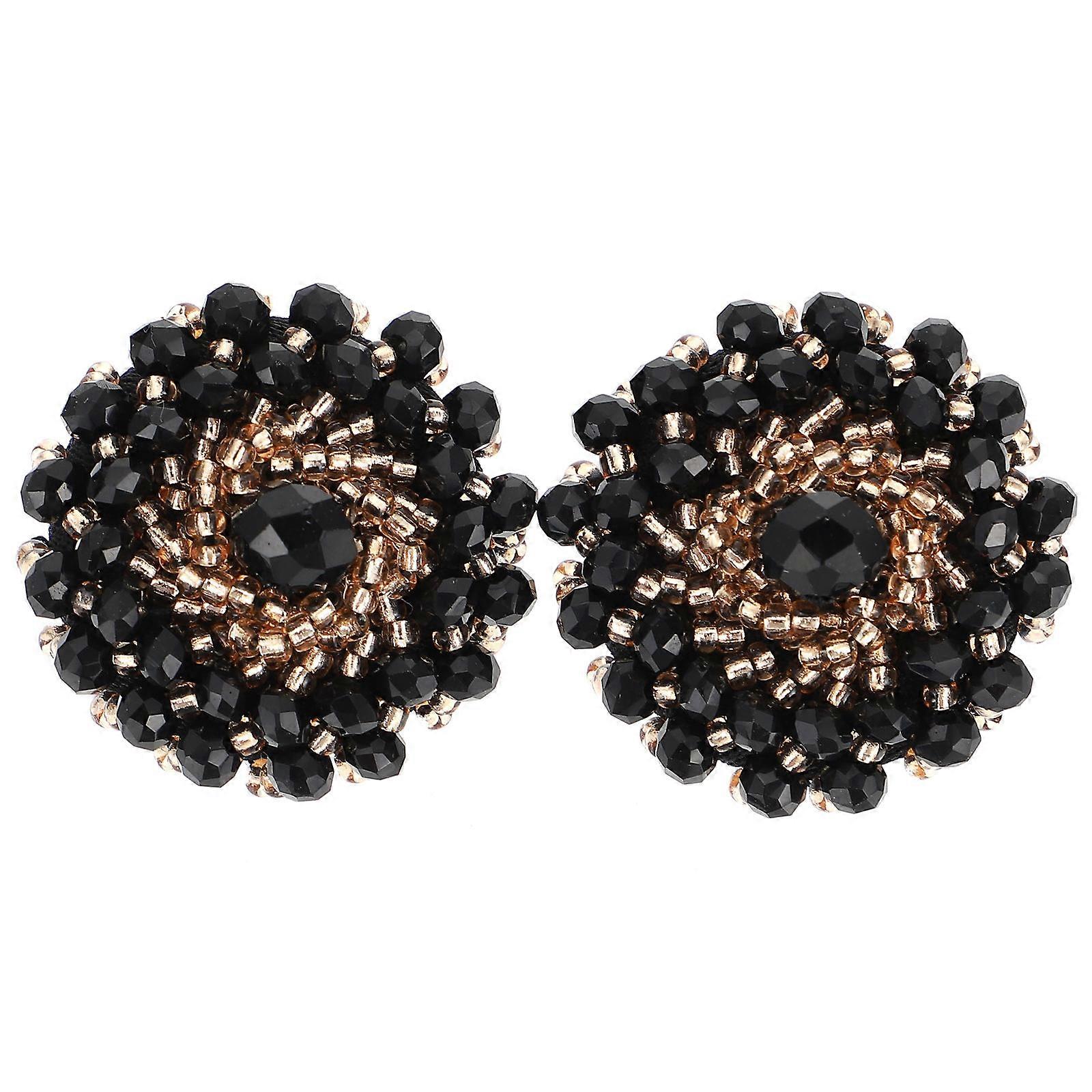 Circle Rhinestone Crystal Sewing Buttons for Decor 2Pcs Black Color