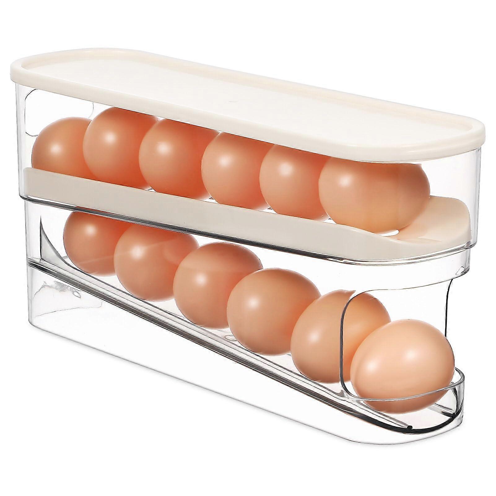 Egg Holder for Refrigerator, Double Layer Rolling Dispenser Tray, SpaceSaving Vertical Organizer
