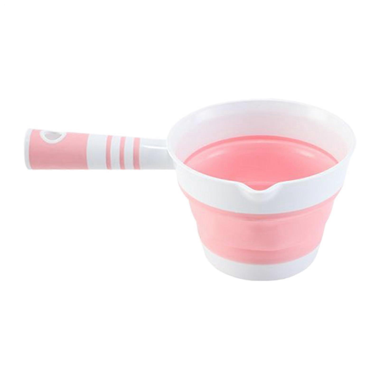 Foldable Water Ladle with Hangable Handle, SpaceSaving Bath Scoop for Kitchen Garden Shower, Pink