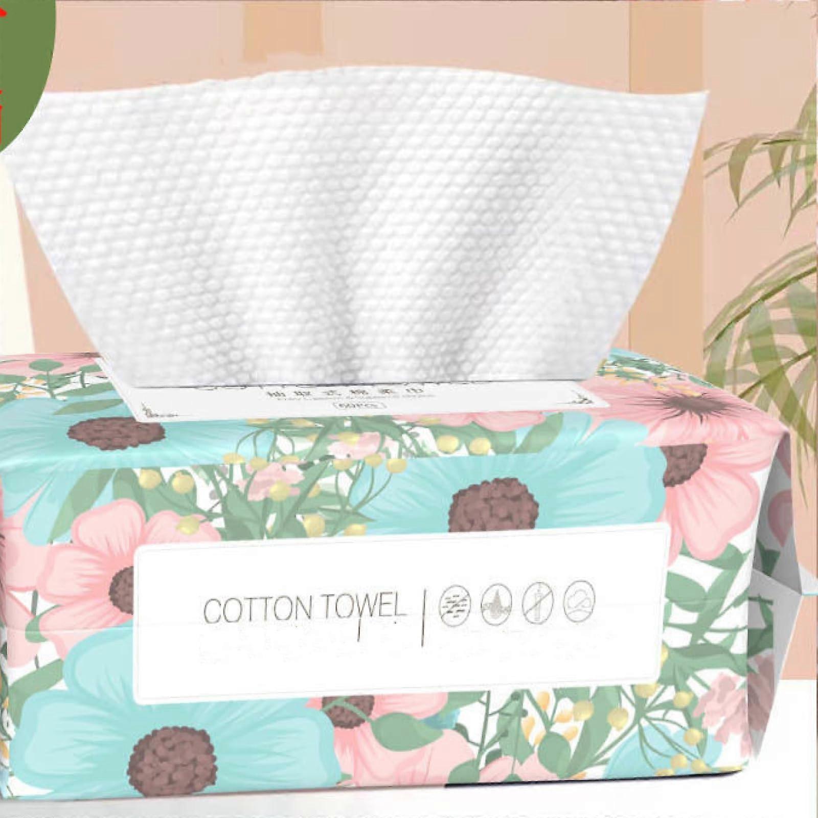 Disposable Face Towels Cotton Soft Thick Absorbent for Face and Hands Flower Pattern 60 Sheets