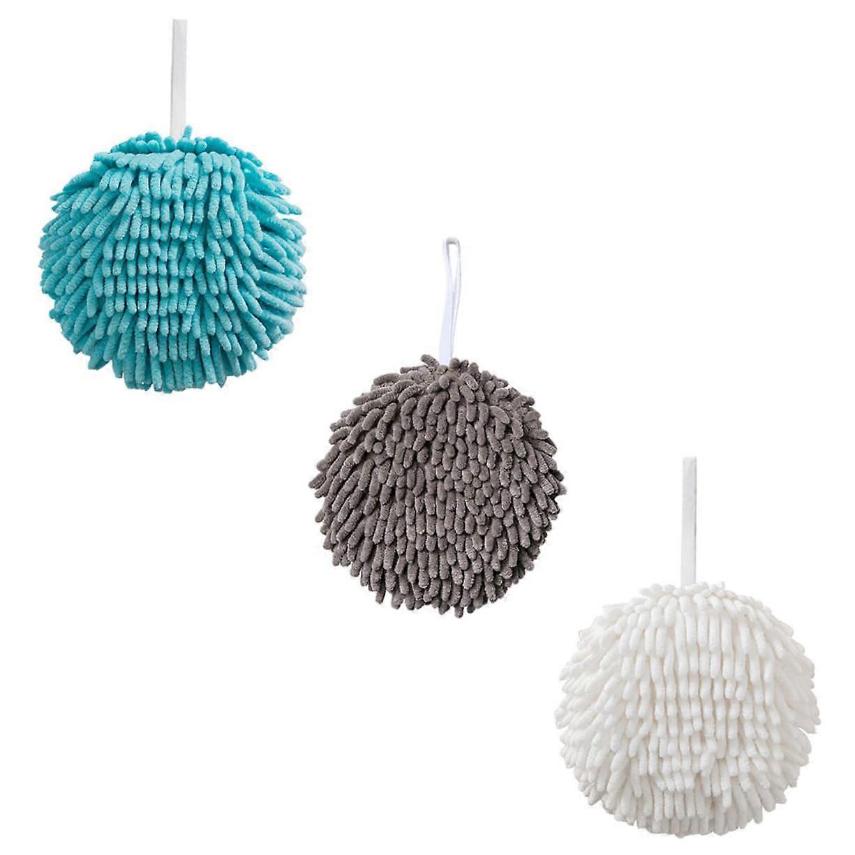 3pcs Hanging Hand Towel Set Quick Dry Soft Absorbent Chenille for Kitchen and Bathroom Light Grey