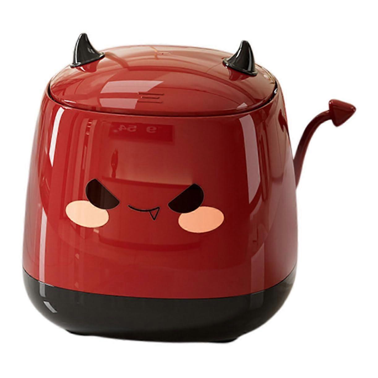 Cute Small Desktop Trash Can with Silent Press Lid for Office Home Dorm Red