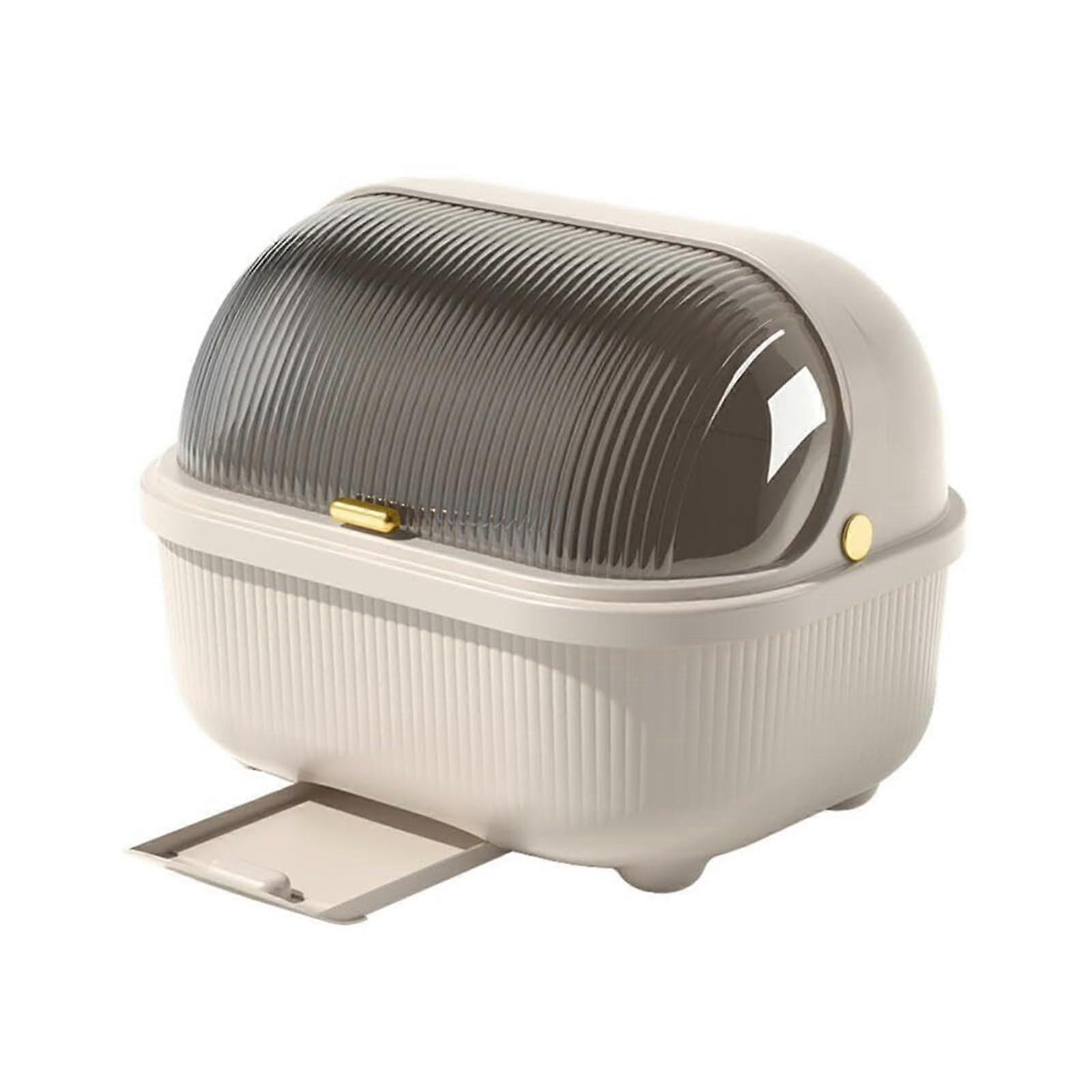 Large Capacity Dish Drying Rack with Flip Lid and Removable Drain Tray for Kitchen Organization