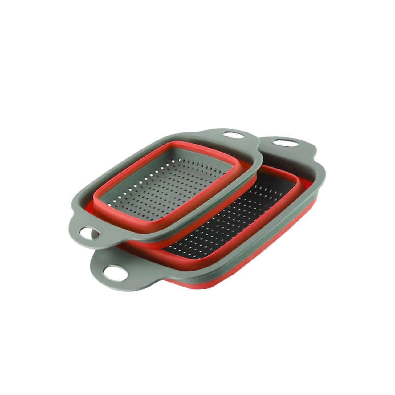 2pcs Collapsible Colander Double Layer Foldable Strainer for Fruits and Vegetables Red