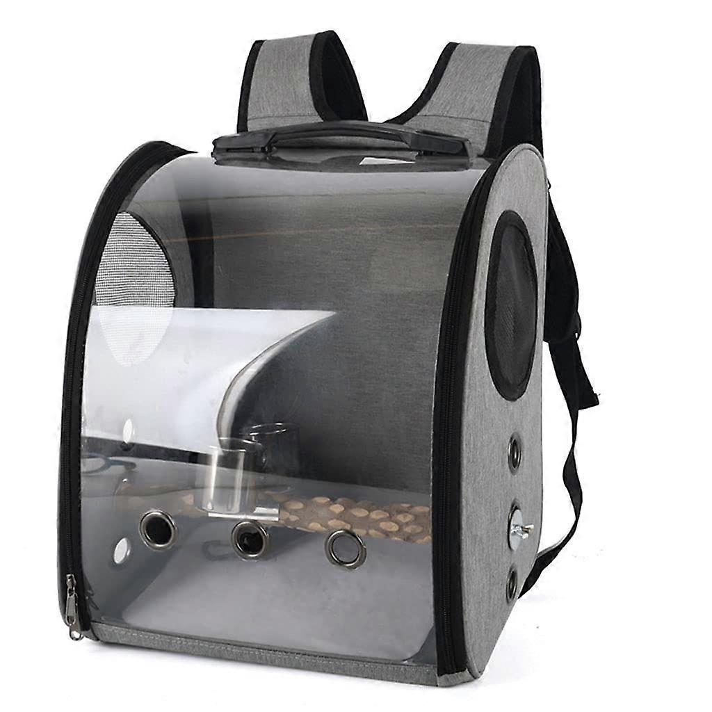 Bird Travel Backpack with Transparent Ventilation Design and Removable Perch for Parrots Cats
