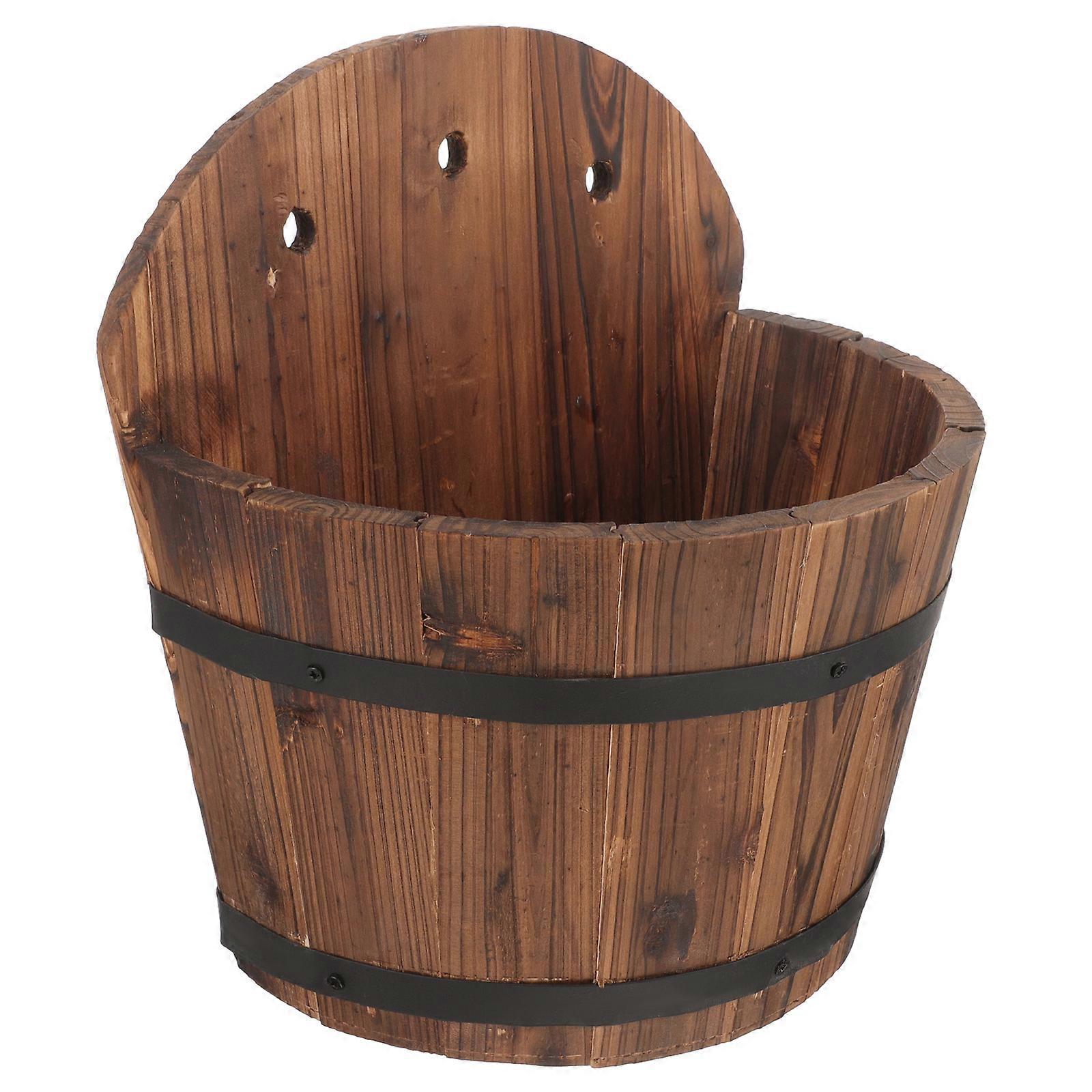 Rustic Wooden Wall-Mount Flower Pot Rack Hanging Planter