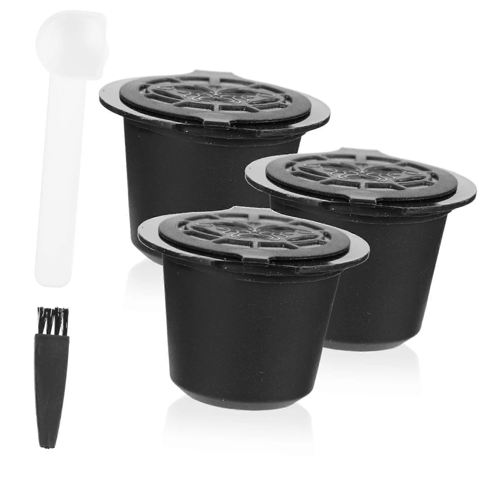 Reusable Coffee Capsule Compatible with Nespresso, Large Capacity Refillable Filter Cup with Spoon and Brush
