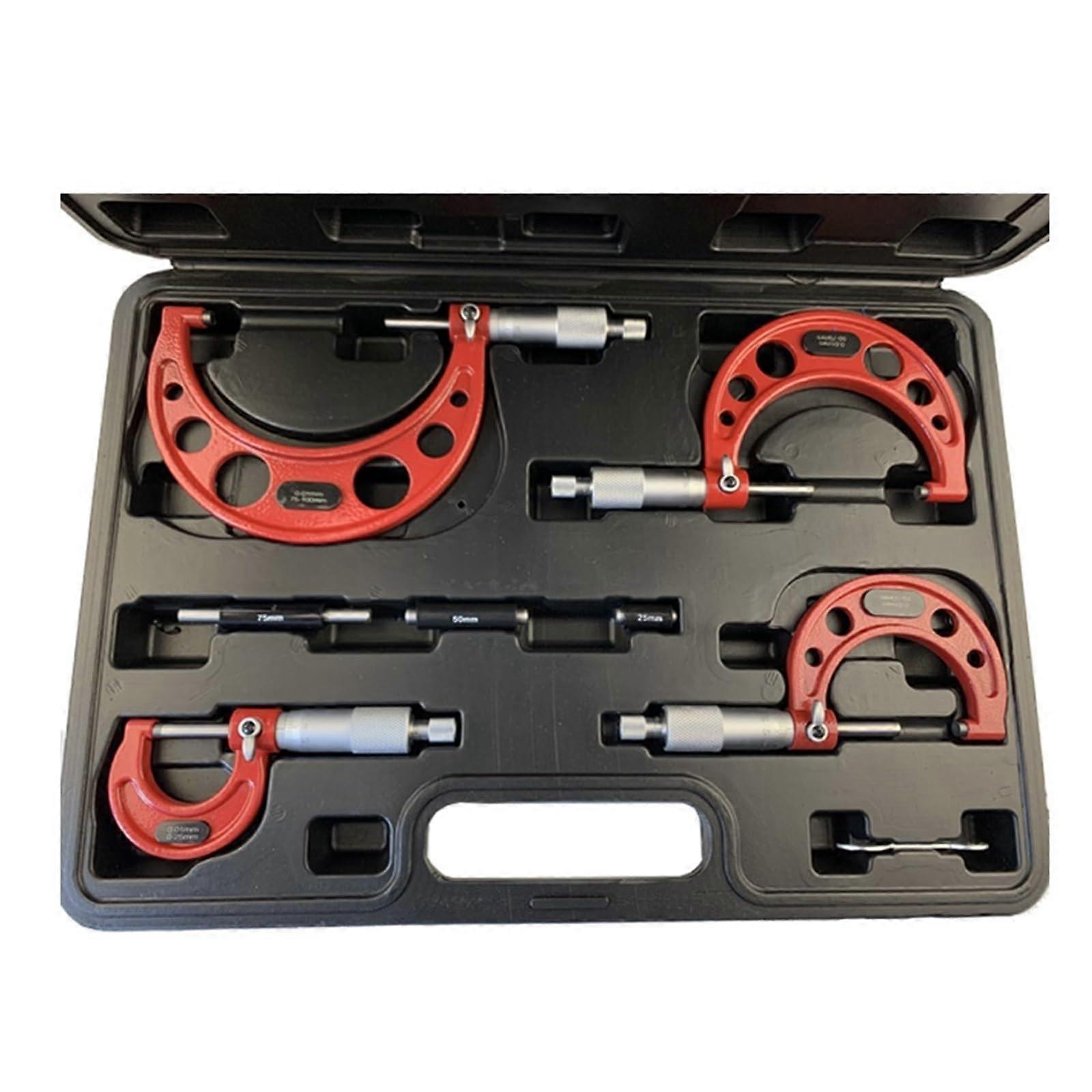 Outside Micrometer Set 0100mm Range 0.01mm Accuracy  Precision with Ratchet Stop 4pcs