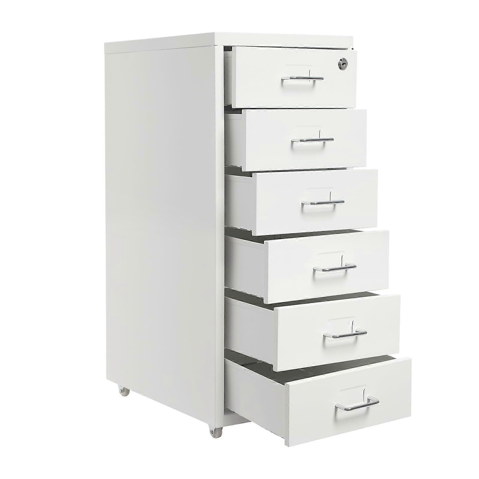 Steel File Cabinet 6Drawer Locking Vertical Mobile Office Storage with Wheels