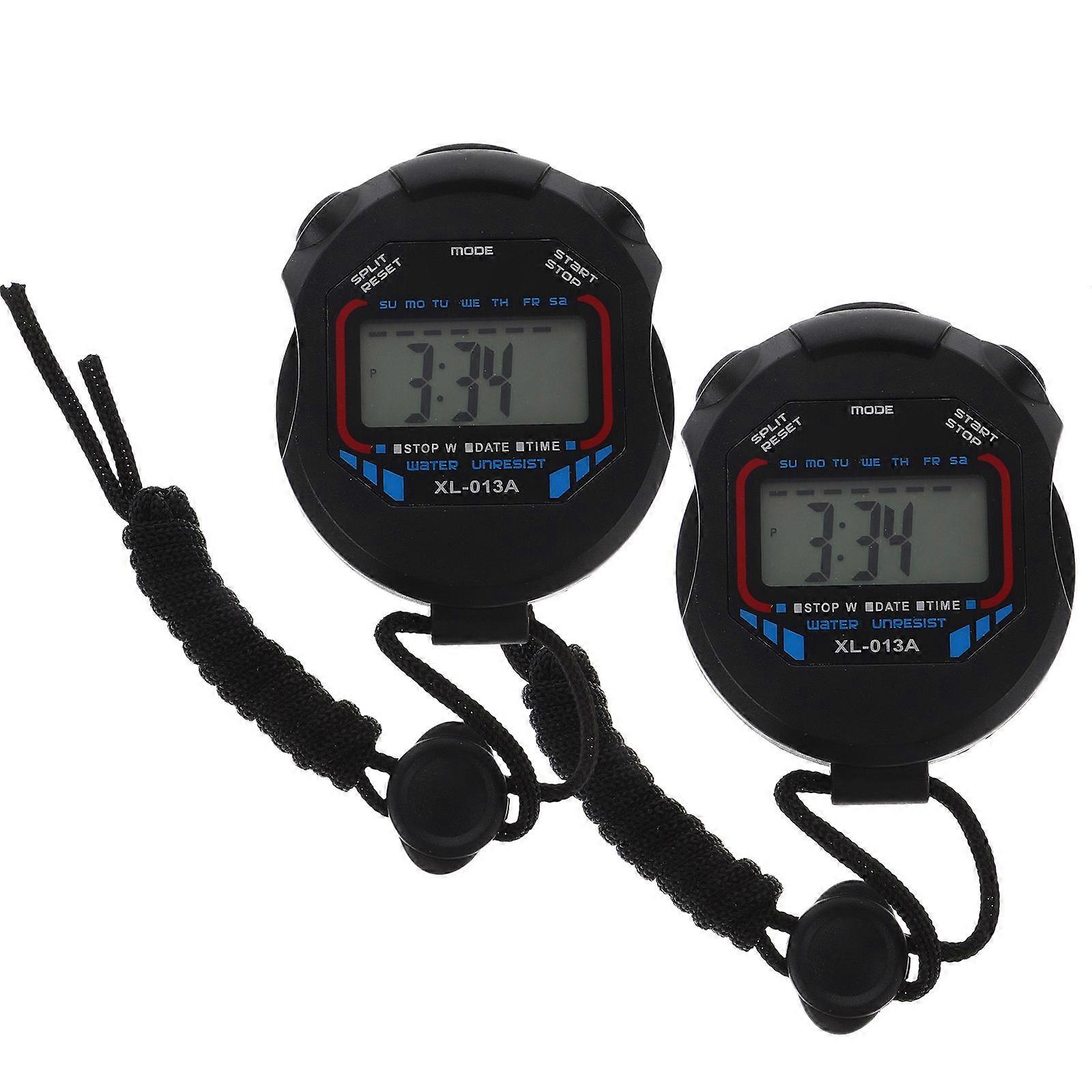 Stopwatch Digital Handheld Timer Stopwatch for Timing 2Pcs Black Sports