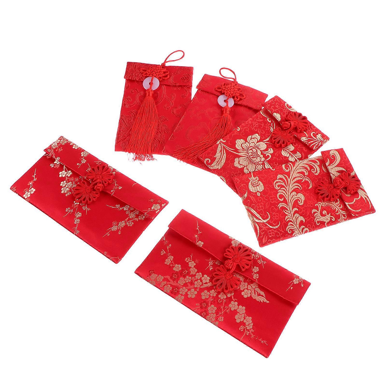 Chinese Style Red Packet Cloth Envelopes for Storage Use 6Pcs Festive Red Packets