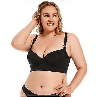 Plus Size Women's Push Up Bra, Full-Coverage Underwire Bra, Hide Back Fat Deep Cup Bra, Sculpting Uplift Bra Black 44B