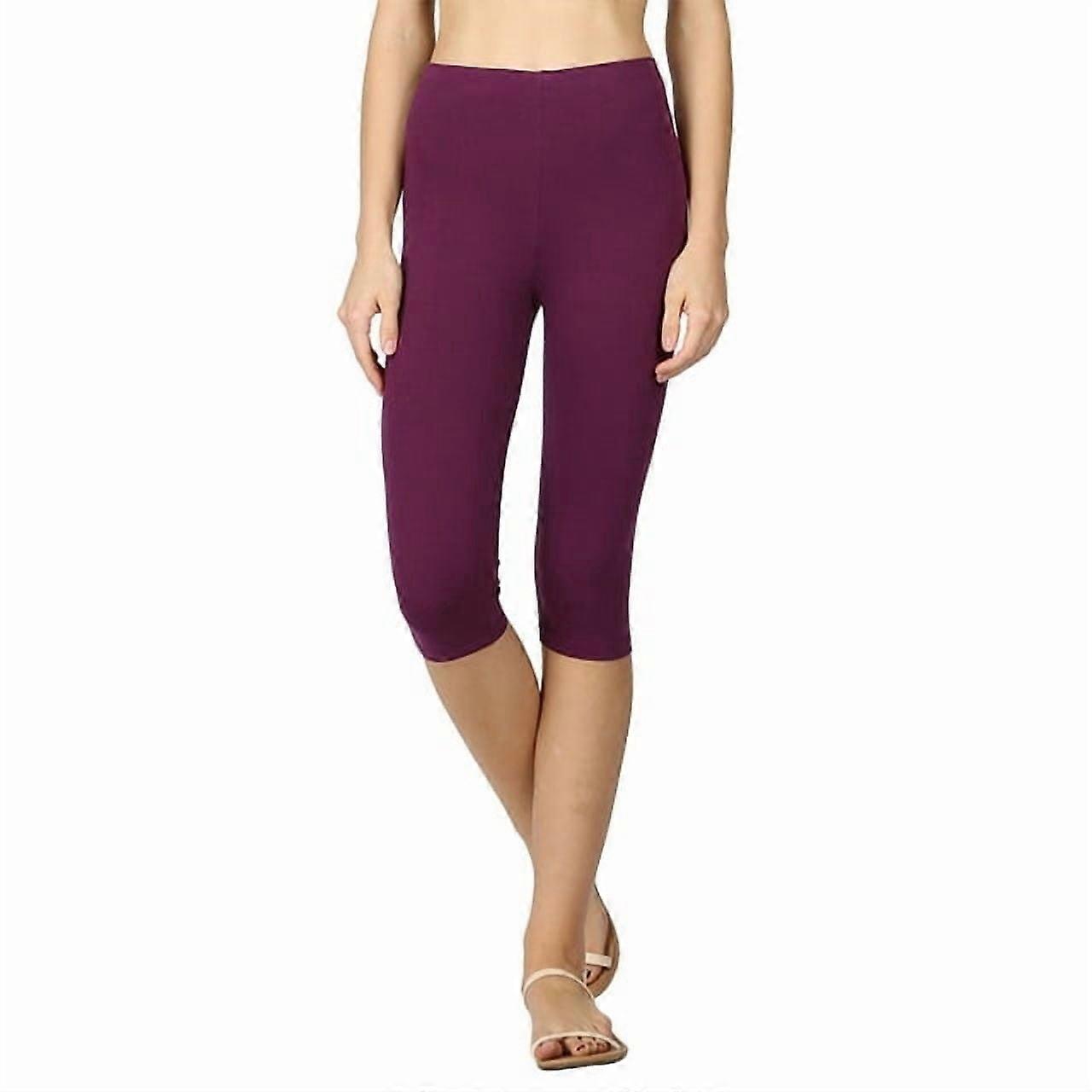 Plus Size Essential Basic Cotton Spandex Stretch Below Knee 15" Length Leggings