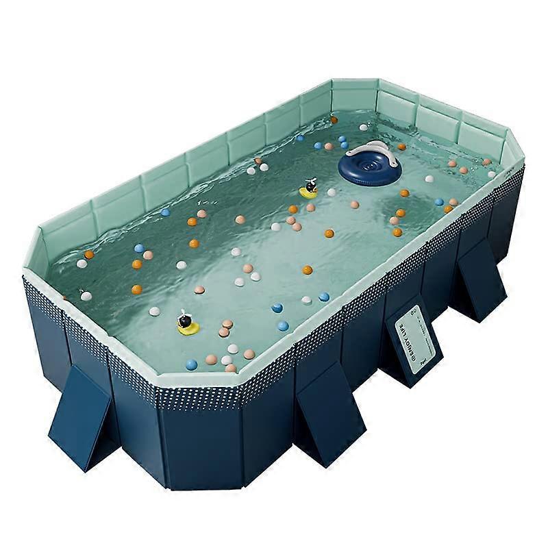 Foldable Rectangular Outdoor Pool Large Capacity Fast Setup for Backyard Adults and Kids Blue