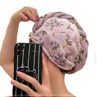 Asciugamano per capelli ad asciugatura rapida, super assorbente, in morbido pile di corallo, con funzione di turbante e cappello per asciugare i capelli, per donne e ragazze, da usare in bagno, colore viola.