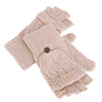 Winter Warm Knitted Fingerless Gloves with Mitten Cover for Women