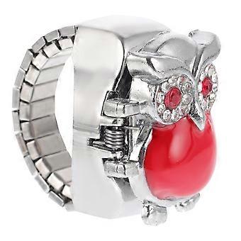Bague-montre décorative en alliage rouge avec motif hibou