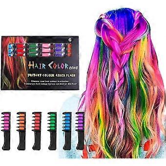 Hair dye chalk comb, 6 colors temporary hair dye pen, suitable for girls, children, and adults, can be used for birthday parties and role-playing. 26-