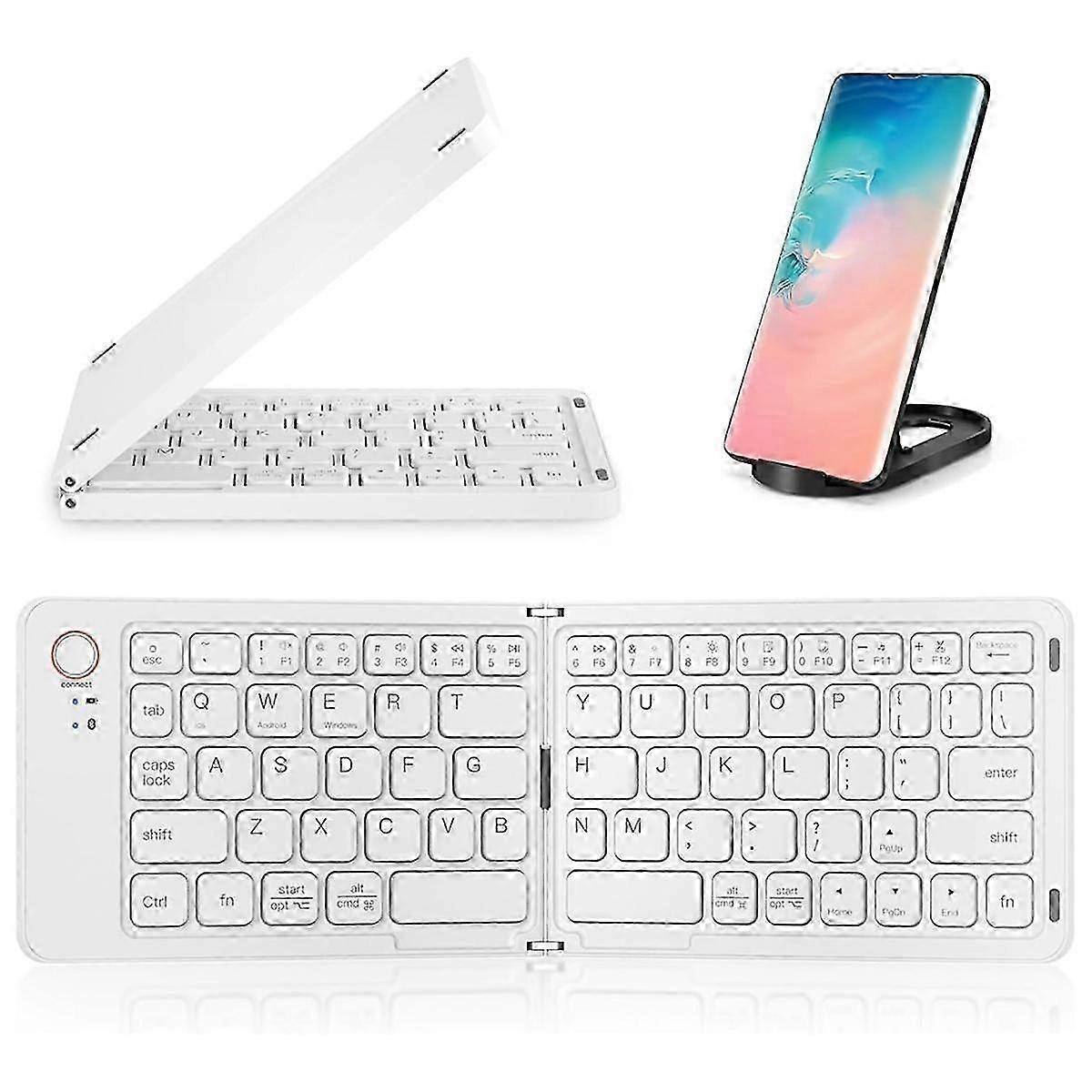 Mini Foldable Bluetooth Wireless Keyboard (Sync Up to 3 Devices), Portable Folding Keyboard for Android Windows,White