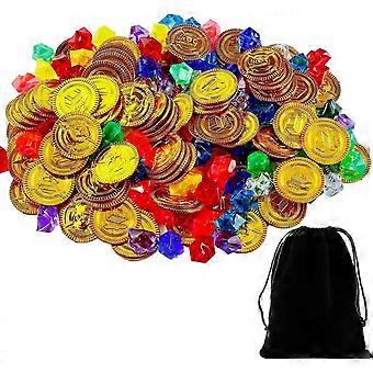 70 Pieces Pirate Gold Coins and 70 Pieces Pirate Gems Jewelry Plastic Coinsy