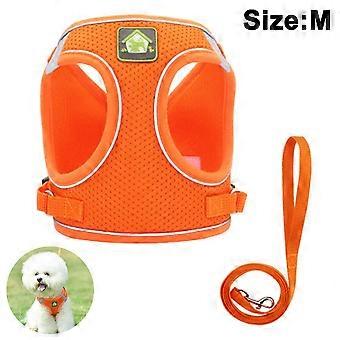 2 Packs Dog Harness Step-in Breathable Puppy Cat Dog Vest Harnesses Vest-style Dog Traction Rope Reflective-Orange m