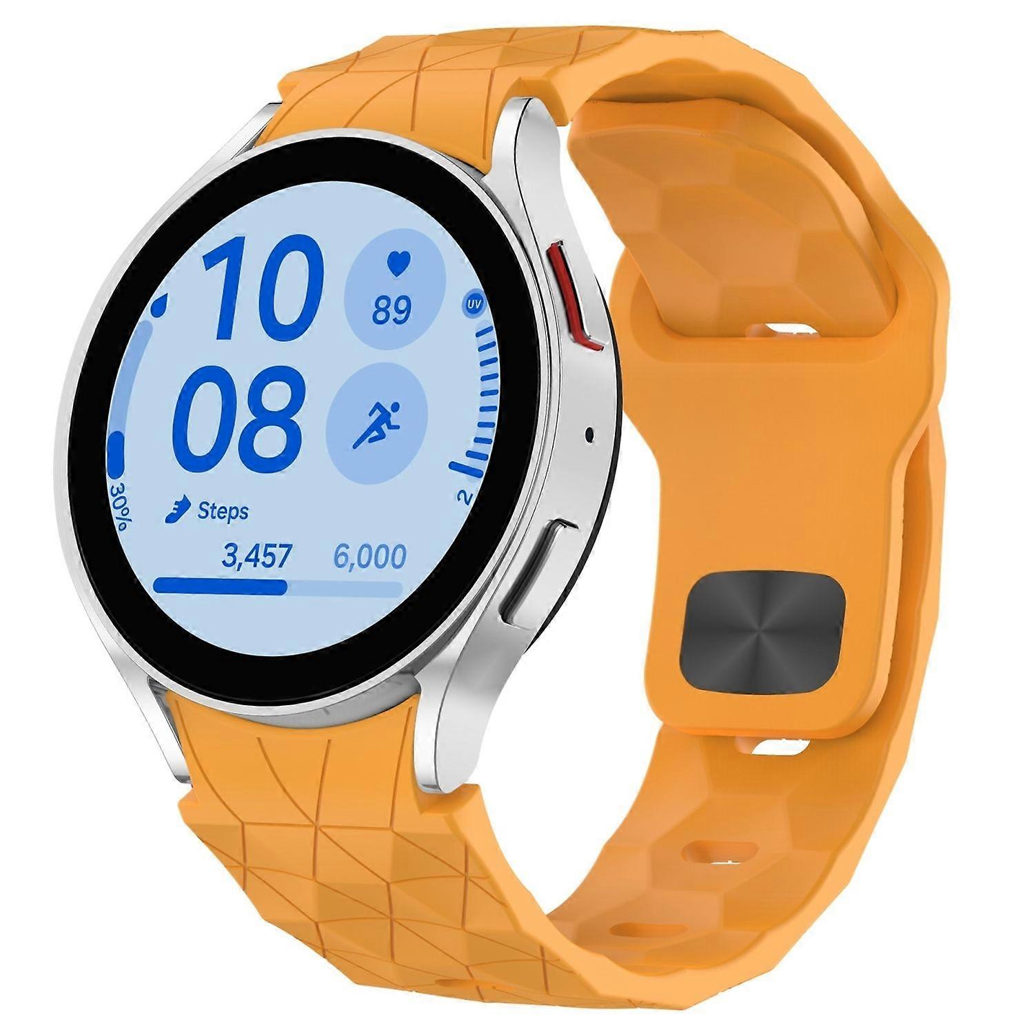 For Samsung Galaxy Watch FE / 6 / 5 / 4 40mm Silicone Football Design Replacement Arm Band Brown
