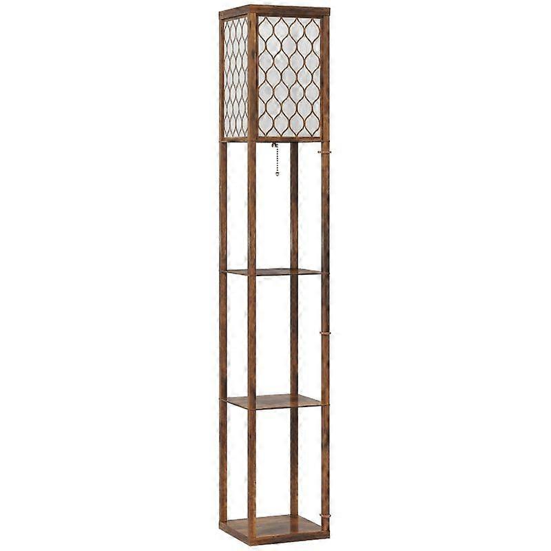 Three-Shelf Standing Lamp - Rustic Brown/White