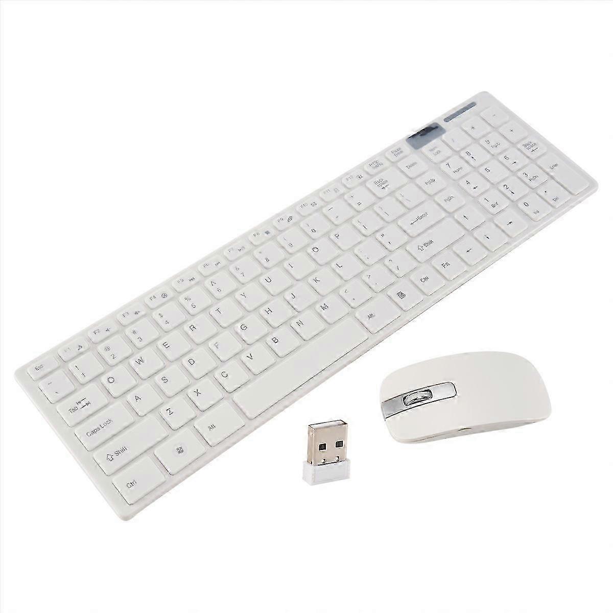 Wireless Slim White Keyboard + Wireless Optical Mouse Set compatible withPC and Laptop