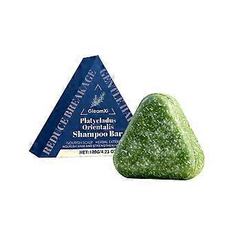 Barra de shampoo antiqueda Platycladus Orientalis com extratos naturais de plantas para um cuidado suave do couro cabeludo. Rotina de beleza natural.