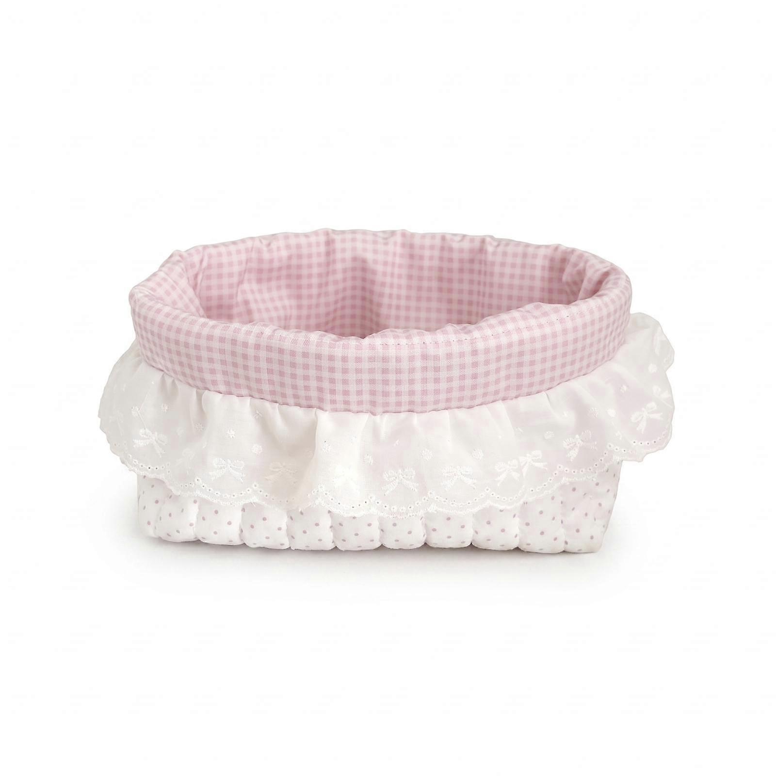 Gingham Gingham-Patterned Lining Lace Trim Basket Open Top Quilted Textile