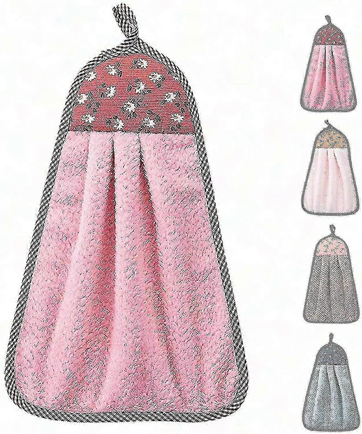 Cute Hand Towels with Hanging Loop - 4 Pack Soft Bath Towels