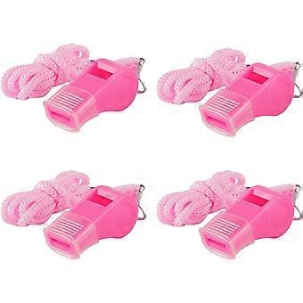Pink Plastic Whistles with Mouthpiece & Lanyard for Safety, Training, Sports and Refereeing