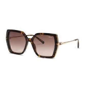 Chopard SCH404S 04BL Full Rim Dark Tortoise Metallic Gold Accents Women Cat Eye Sunglasses UV2 Original