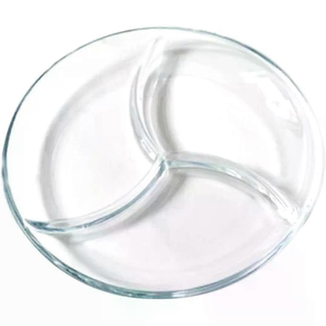 Tempered Glass Divided Plate for Portion Control 3 Grid