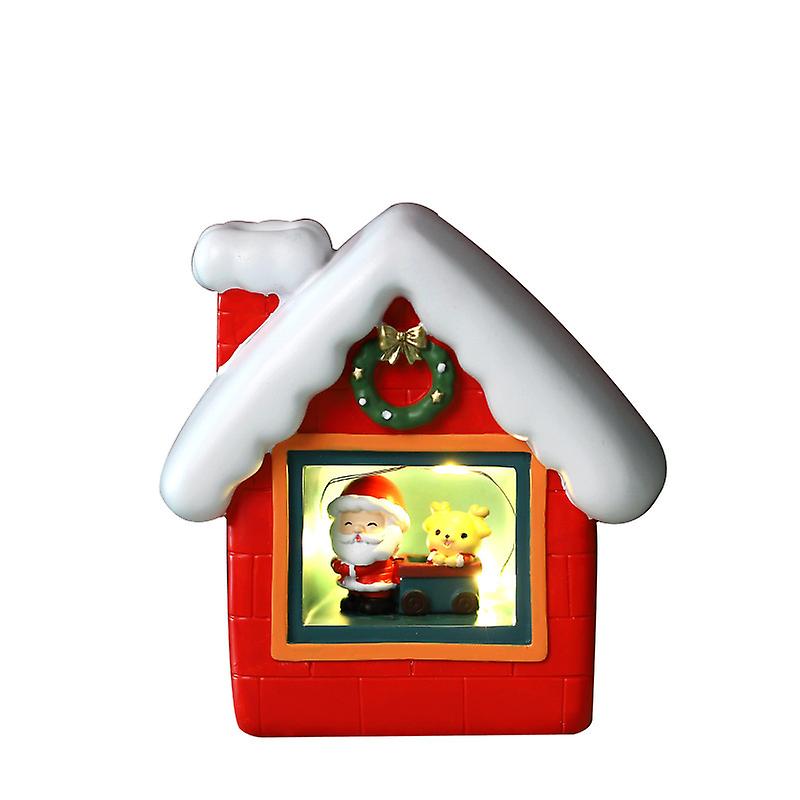 Xmas Christmas Resin Santa With House Light Ornament Star Lamp With Battery Powered For Holiday Party Decoration
