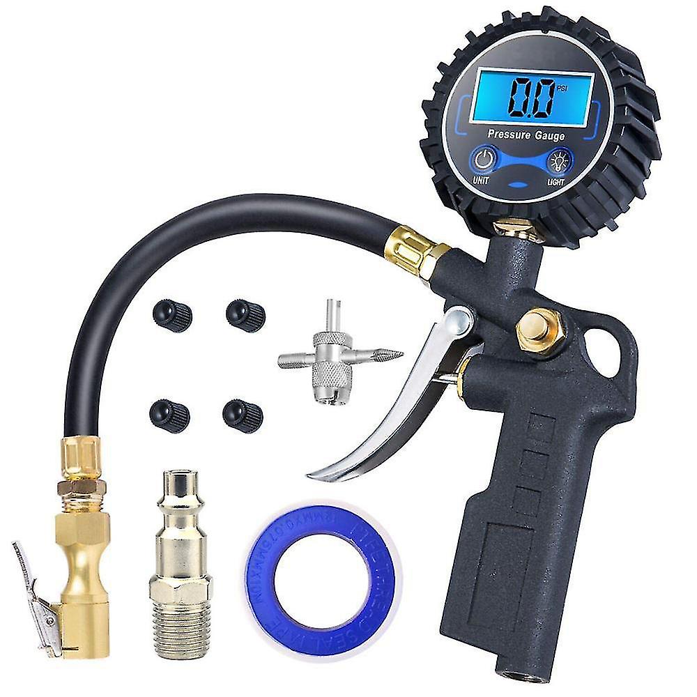 Digital Tire Pressure Gauge With Inflator, 250 Psi Air Chuck And Compressor Accessories Heavy Duty With Quick Connect Coupler, 0.1 Display Resolution,