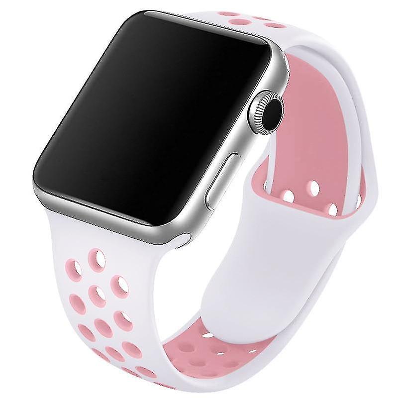 White Pink S 38mm Silicone Wristb Suitable For Apple Watch Breathable Bracelet (set 26)