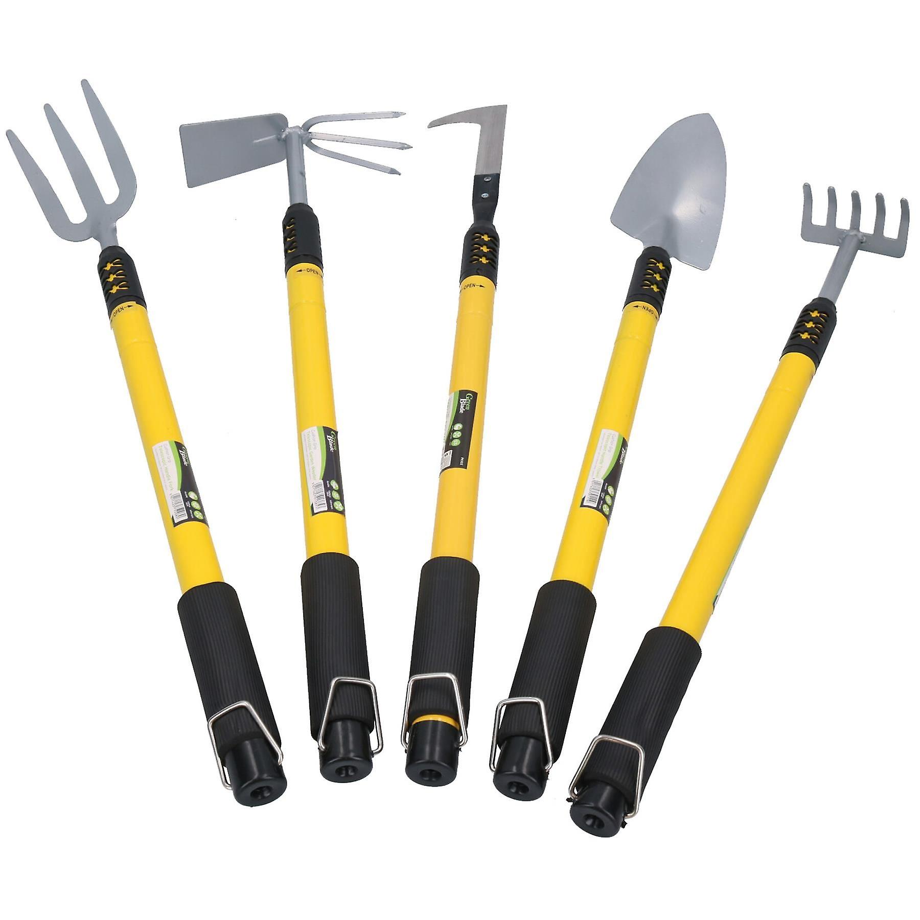 Garden Rake, Fork, Weeder, Shovel & Hoe with Telescopic Handles 25” - 37”