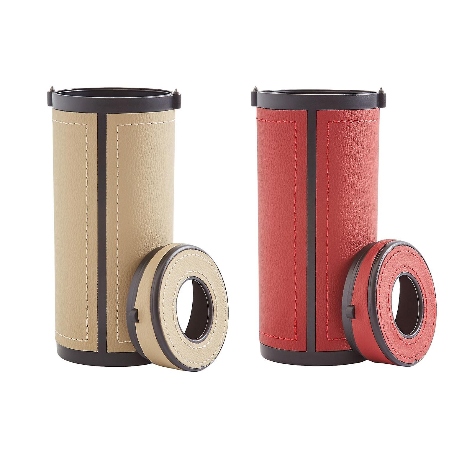 2Pcs Universal Cylinder Tissue Box Auto Interior Accessories Beige and Red
