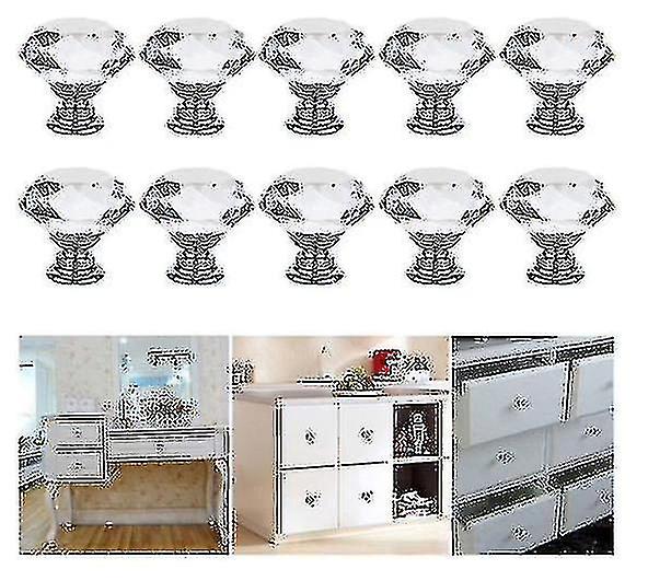 12 Pcs 30mm Crystal Clear Glass Dresser Knobs Silver Diamond Drawer Knobs Pulls Handles Kitchen Cabinet Knobs For Dresser Drawers(clear)